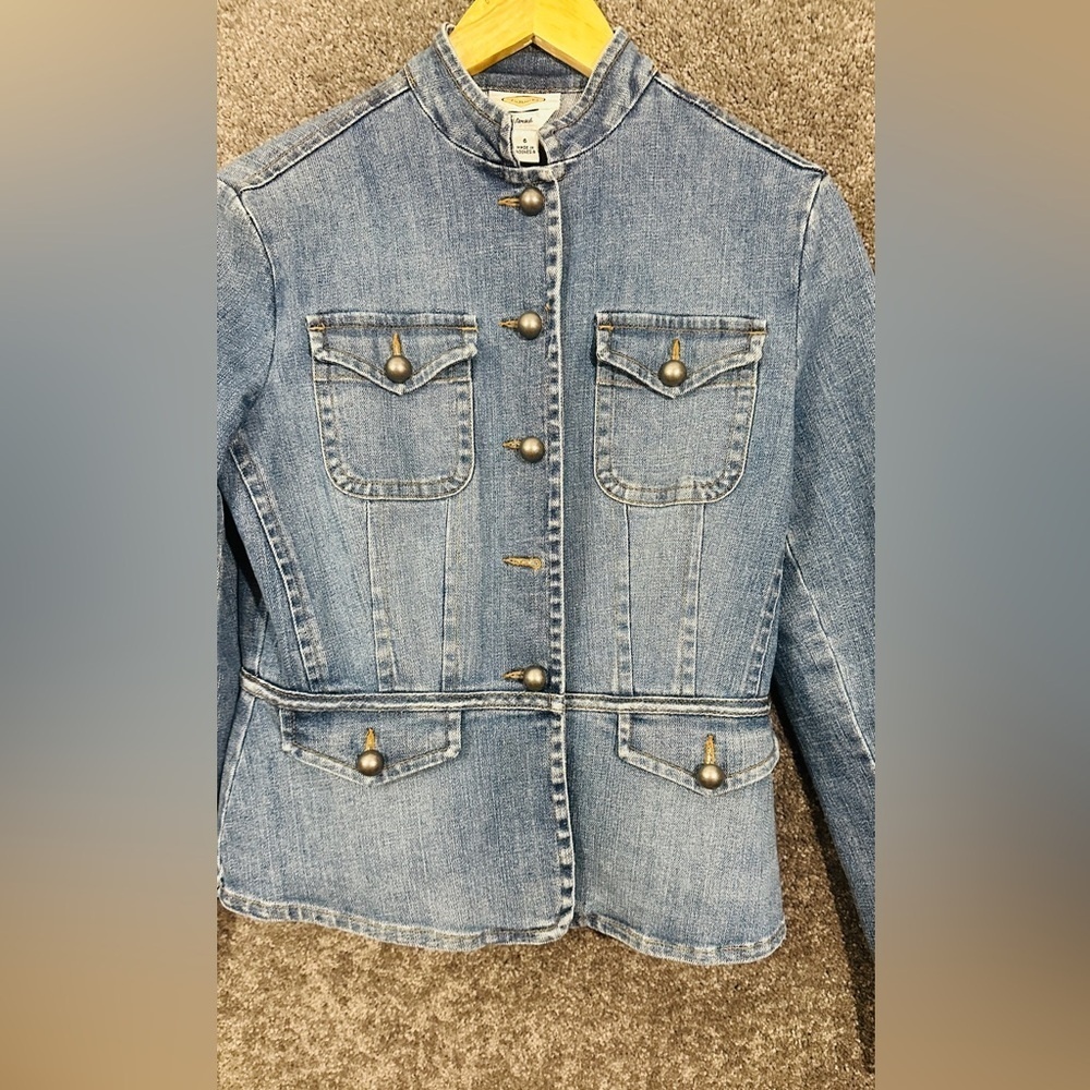 Talbots Denim Military Jacket Sz 6 | Stretch Jean Coat Y2K Indie Vibes - Picture 2 of 7